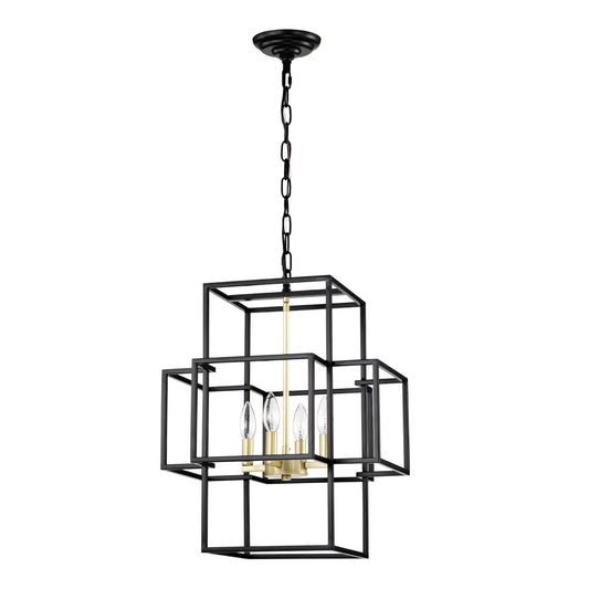 4 Light Metal Lantern Tiered Pendant Hanging Light Fixtures Industrial Farmhouse Adjustable Height Chandeliers