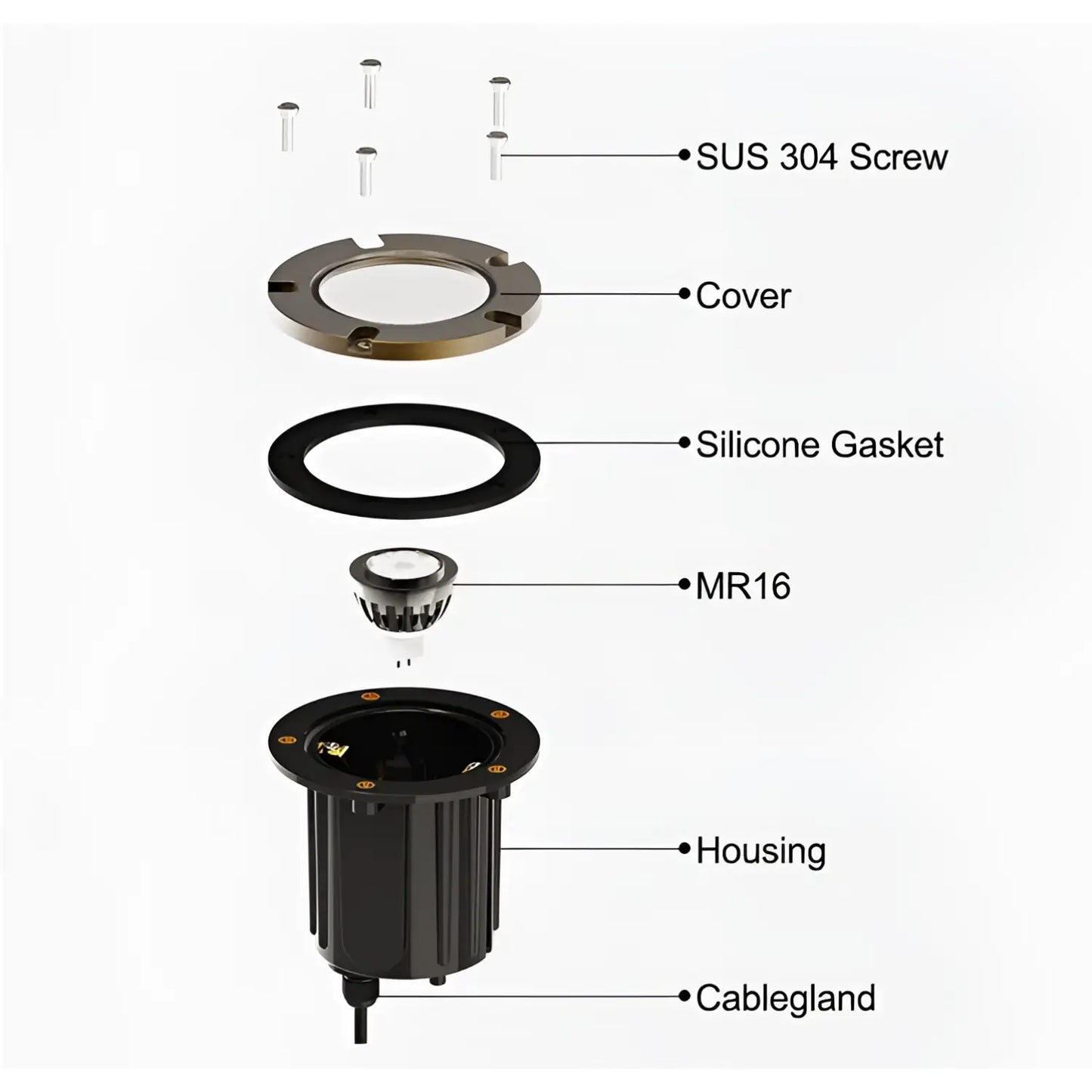 Well Lights For Landscape with MR16 Socket and Brass PVC Housing - Well Light