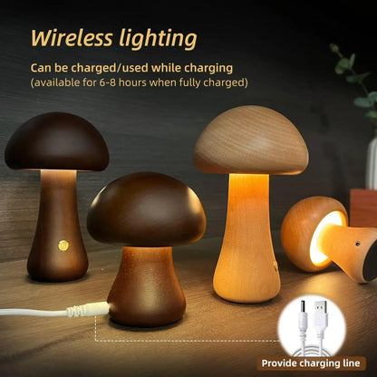 INS Wooden Cute Mushroom LED Night Lamps With Touch Switch - Table Lamp