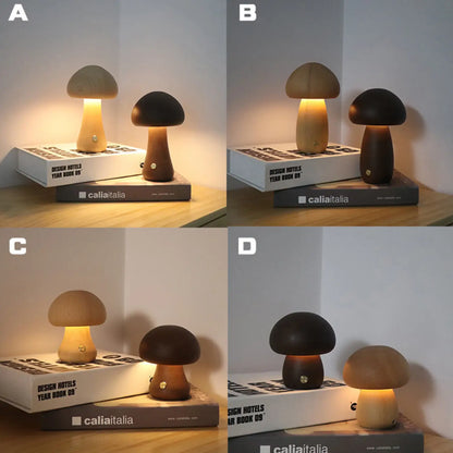 INS Wooden Cute Mushroom LED Night Lamps With Touch Switch - Table Lamp
