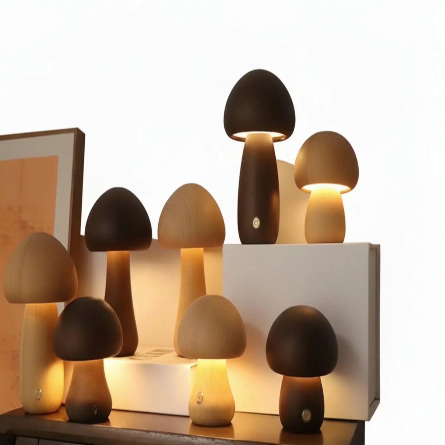 INS Wooden Cute Mushroom LED Night Lamps With Touch Switch - Table Lamp