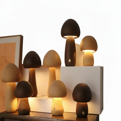 INS Wooden Cute Mushroom LED Night Lamps With Touch Switch - Table Lamp