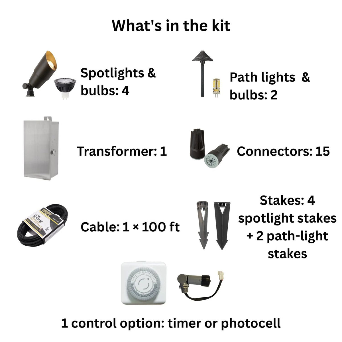 ISL 12V Die-Cast Brass Landscape Lighting LED Light Kit (4 Spotlights 2 Path Lights) | 150W Transformer with Timer