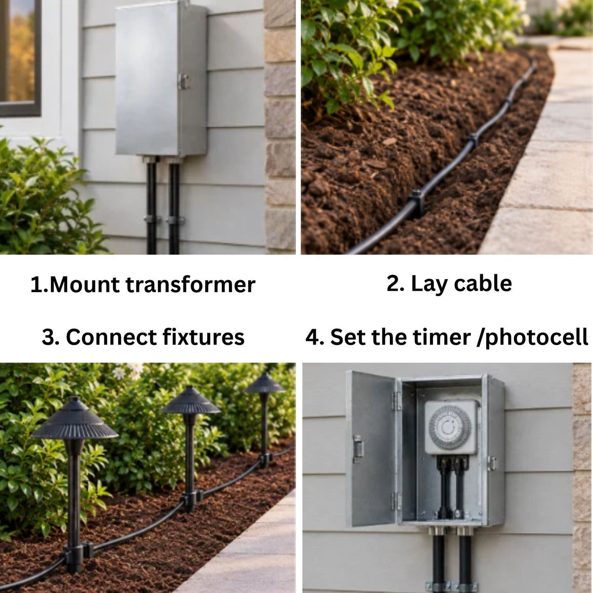 ISL 12V Die-Cast Brass Landscape Lighting LED Light Kit (4 Spotlights 2 Path Lights) | 150W Transformer with Timer