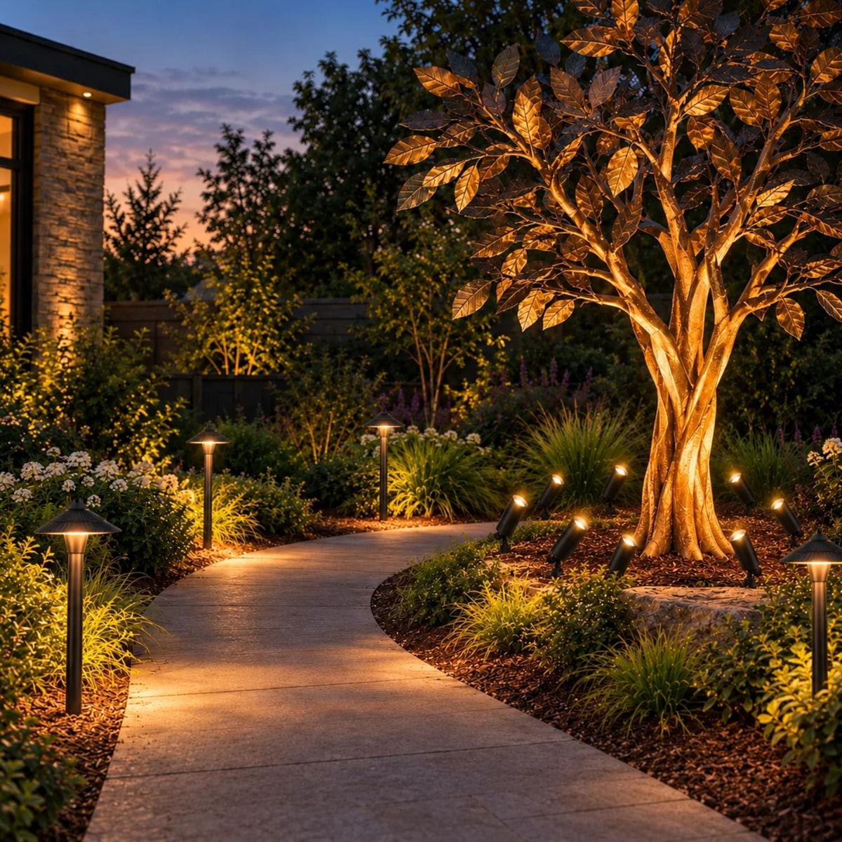 ISL 12V Die-Cast Brass LED Landscape Light Kit (8 Spotlights 4 Path Lights) | 150W Transformer with Timer or Photocell