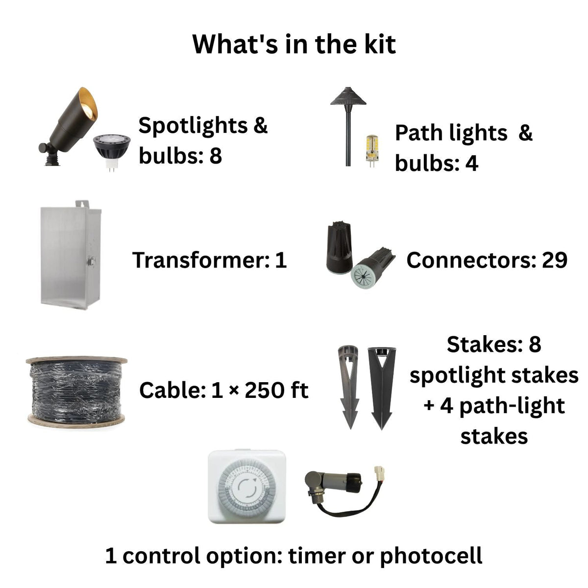 ISL 12V Die-Cast Brass LED Landscape Light Kit (8 Spotlights 4 Path Lights) | 150W Transformer with Timer or Photocell