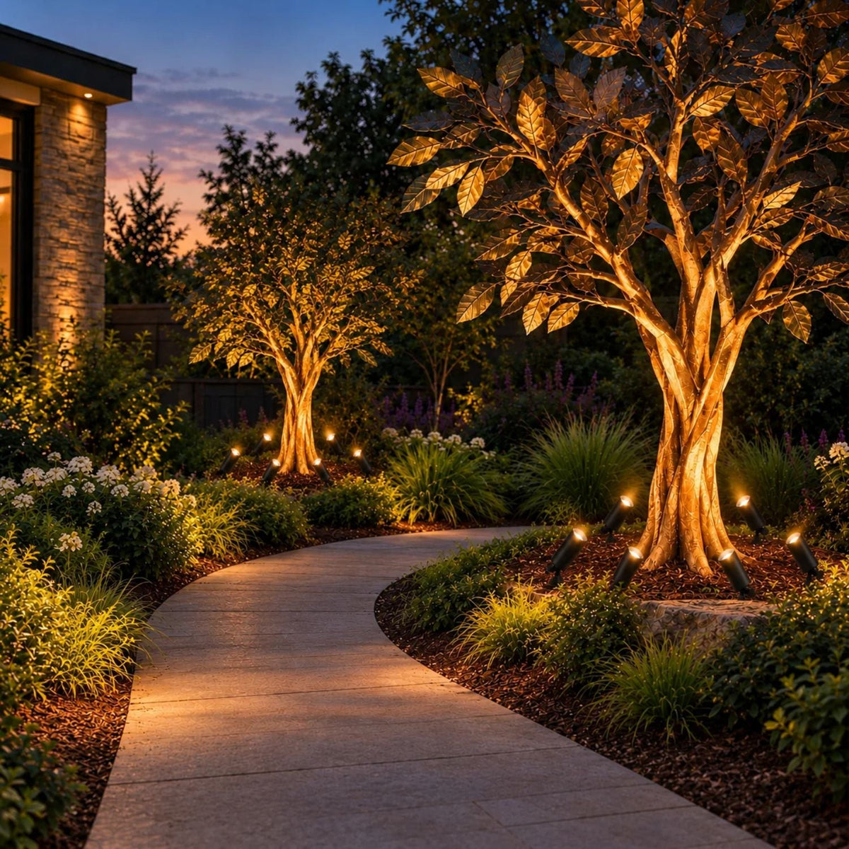 ISL 12V Die-Cast Brass Lighting LED Landscape Kit (12 Spotlights) | 300W Transformer with Timer or Photocell 250 ft