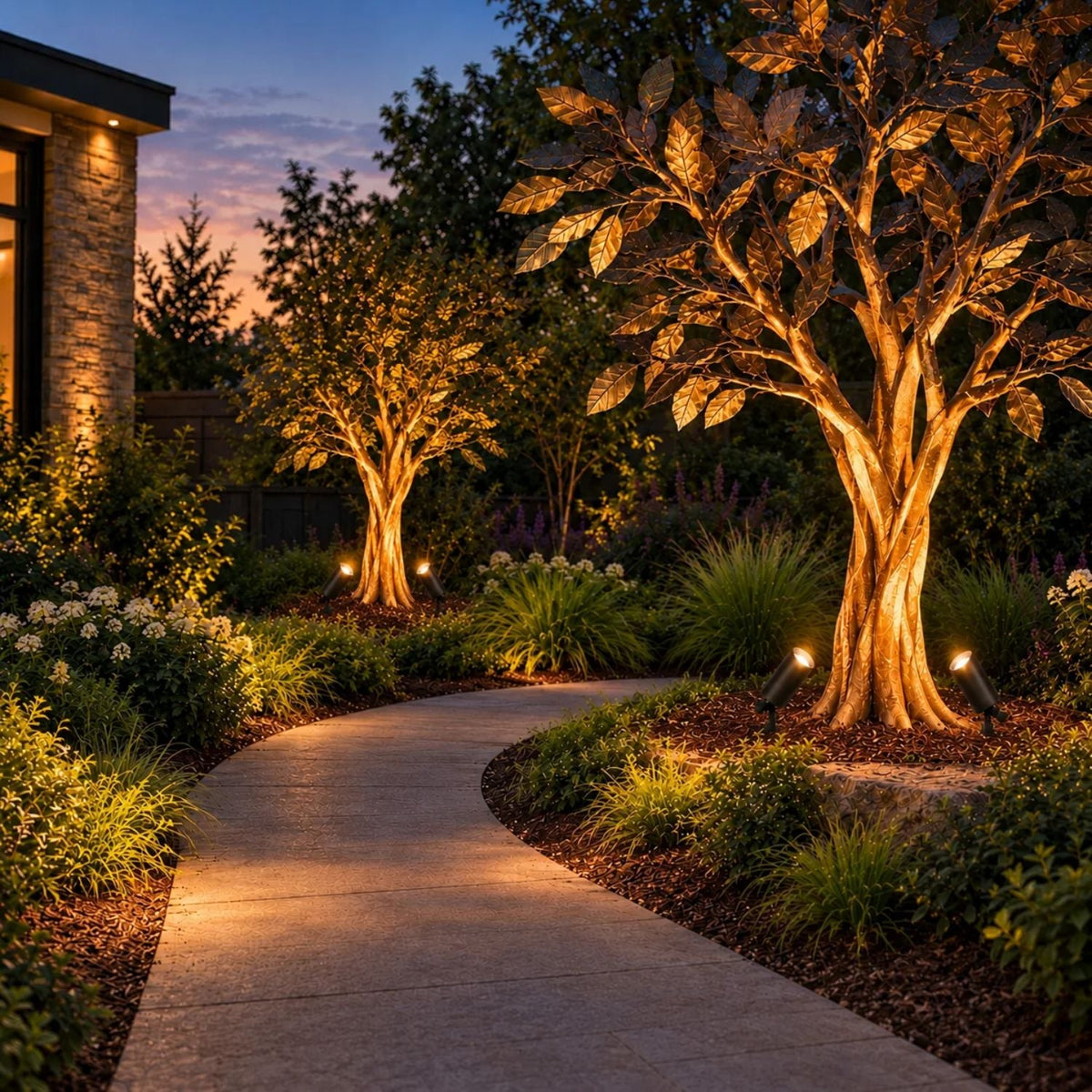 ISL 12V Die-Cast Brass LED Landscape Spotlight Expansion Pack (4 Spotlights) | 100 ft 14/2 Direct Burial Cable 2700K
