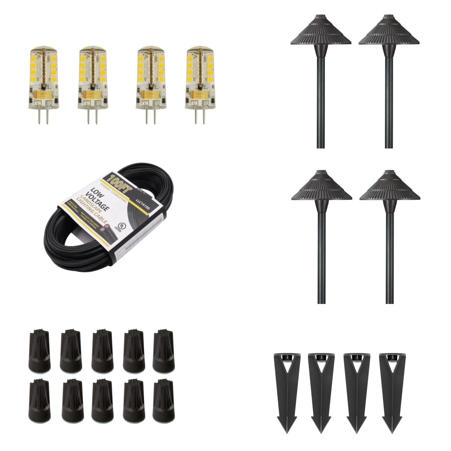 ISL 12V Path Lighting LED Kit (4 Path Lights) | 100 ft 14/2 Direct Burial Cable 2700K Warm White Expansion Pack
