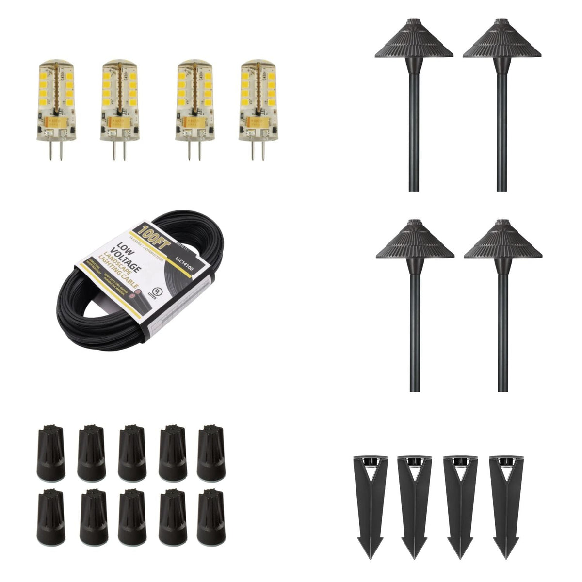 ISL 12V Path Lighting LED Kit (4 Path Lights) | 100 ft 14/2 Direct Burial Cable 2700K Warm White Expansion Pack