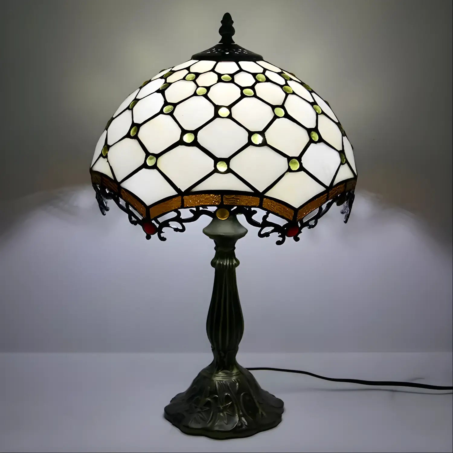 Jewel Roman Tiffany Glass Tabletop Lamp - No Bulb - Table Lamp