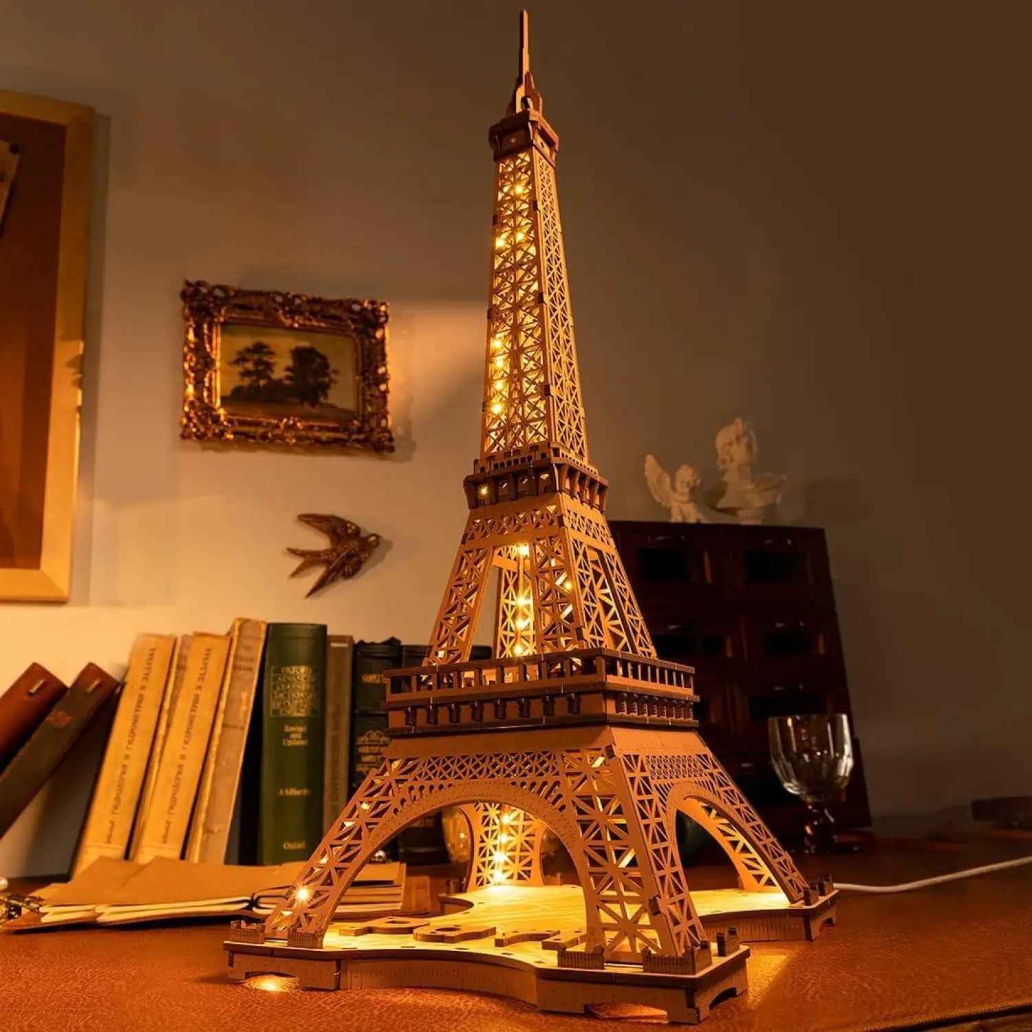 Large Wooden Puzzle with 4 Light Shows Eiffel Tower with Light for Gift - Wood - Table Lamp