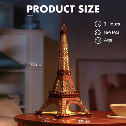 Large Wooden Puzzle with 4 Light Shows Eiffel Tower with Light for Gift - Wood - Table Lamp
