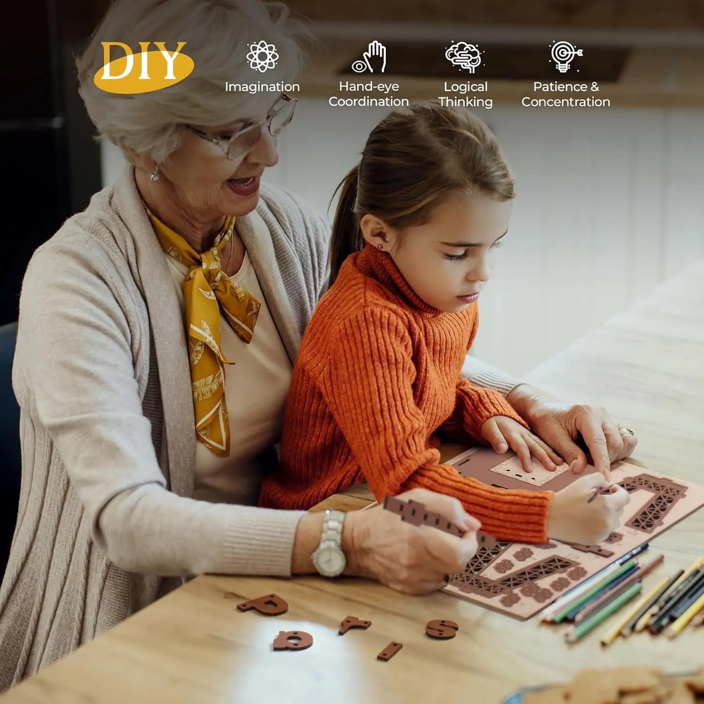 Large Wooden Puzzle with 4 Light Shows Eiffel Tower with Light for Gift - Wood - Table Lamp