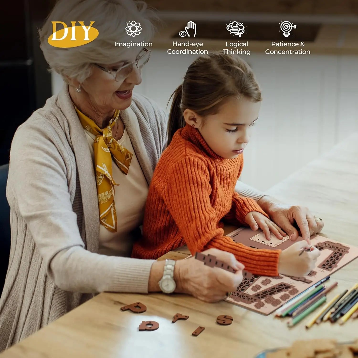 Large Wooden Puzzle with 4 Light Shows Eiffel Tower with Light for Gift - Wood - Table Lamp