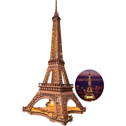Large Wooden Puzzle with 4 Light Shows Eiffel Tower with Light for Gift - Wood - Table Lamp
