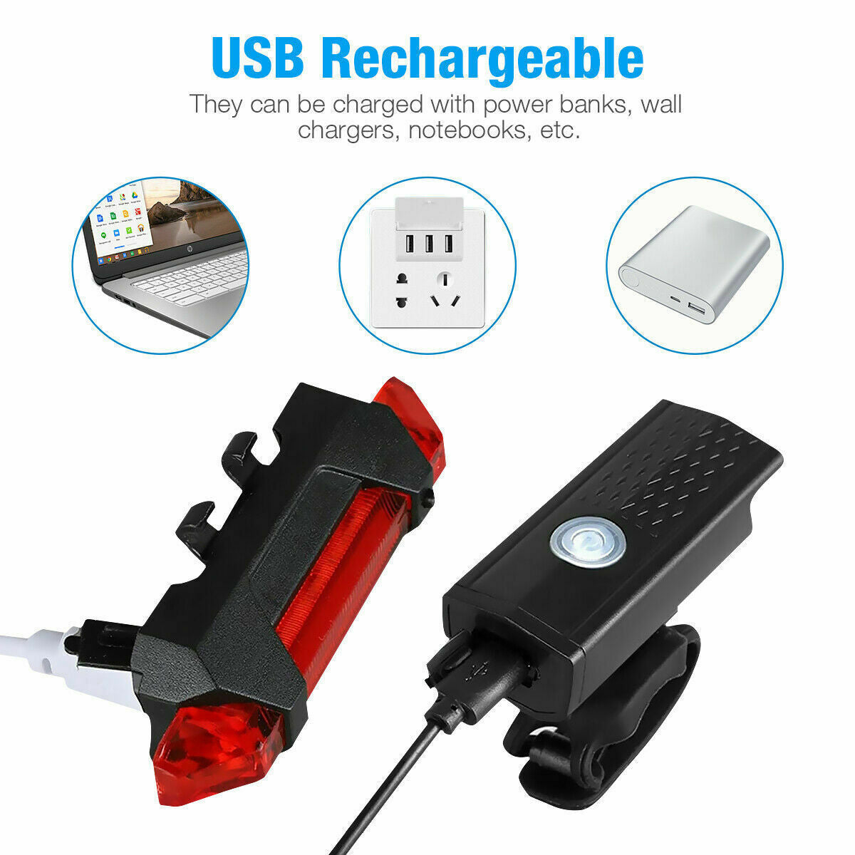 LED Bike Light Set with USB Rechargeable Headlight and Taillight - default - 12V Hanging Light