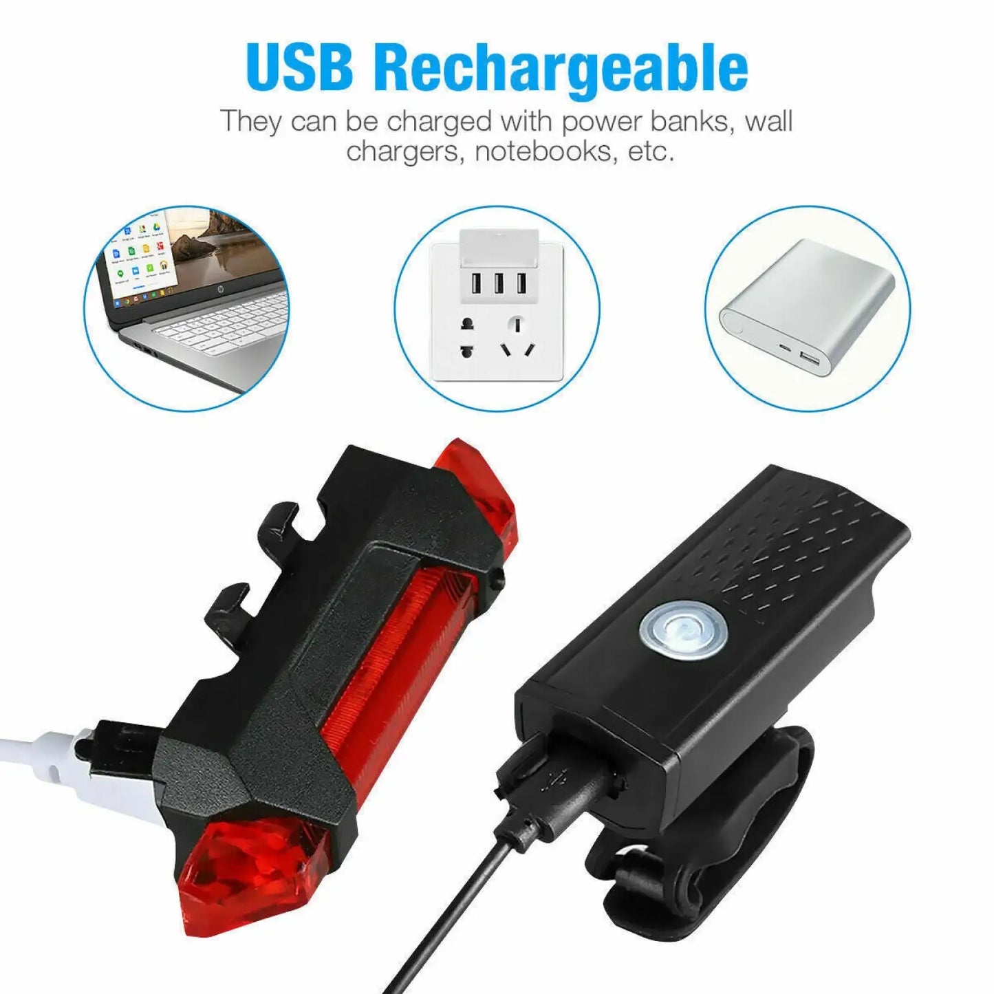 LED Bike Light Set with USB Rechargeable Headlight and Taillight - default - 12V Hanging Light