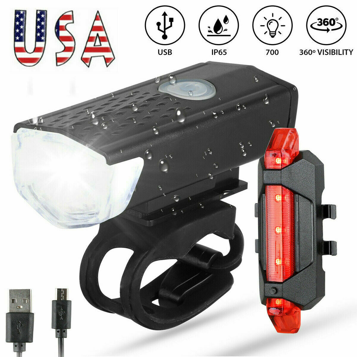LED Bike Light Set with USB Rechargeable Headlight and Taillight - default - 12V Hanging Light