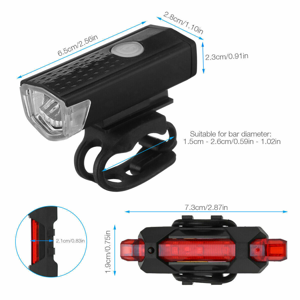 LED Bike Light Set with USB Rechargeable Headlight and Taillight - default - 12V Hanging Light