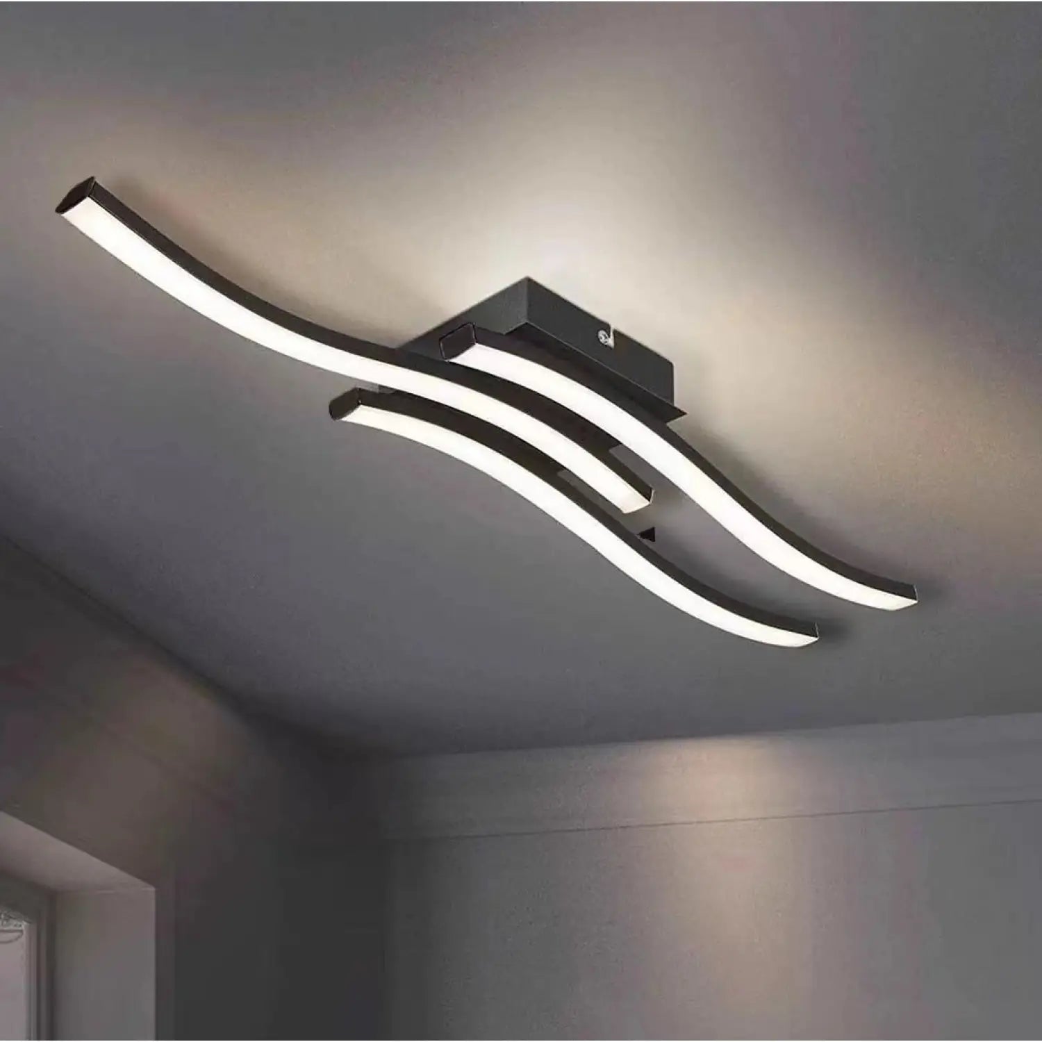 LED Ceiling Light Modern Wave Lamp for Living Room Bedroom & Study - Three Black / Tricolor Light - Ceiling Light