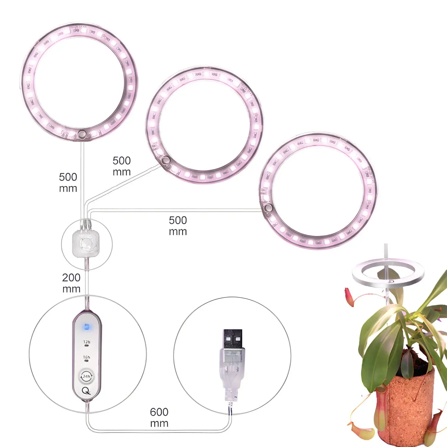 LED Grow Light Full Spectrum Angel Ring USB Lamp for Indoor Plants - Grow light