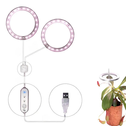 LED Grow Light Full Spectrum Angel Ring USB Lamp for Indoor Plants - Doubleheaded pink and white l - Grow light