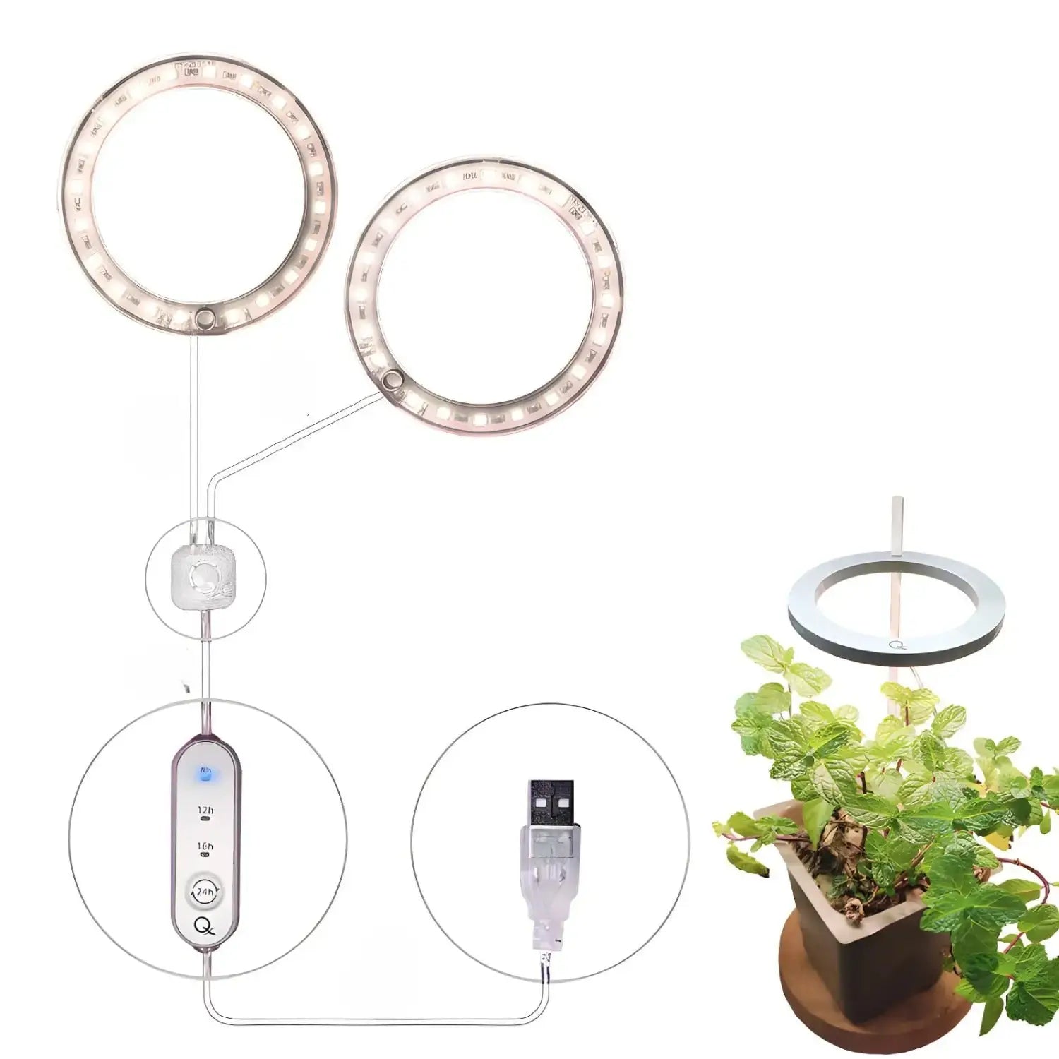 LED Grow Light Full Spectrum Angel Ring USB Lamp for Indoor Plants - Doubleheaded Sunshine - Grow light