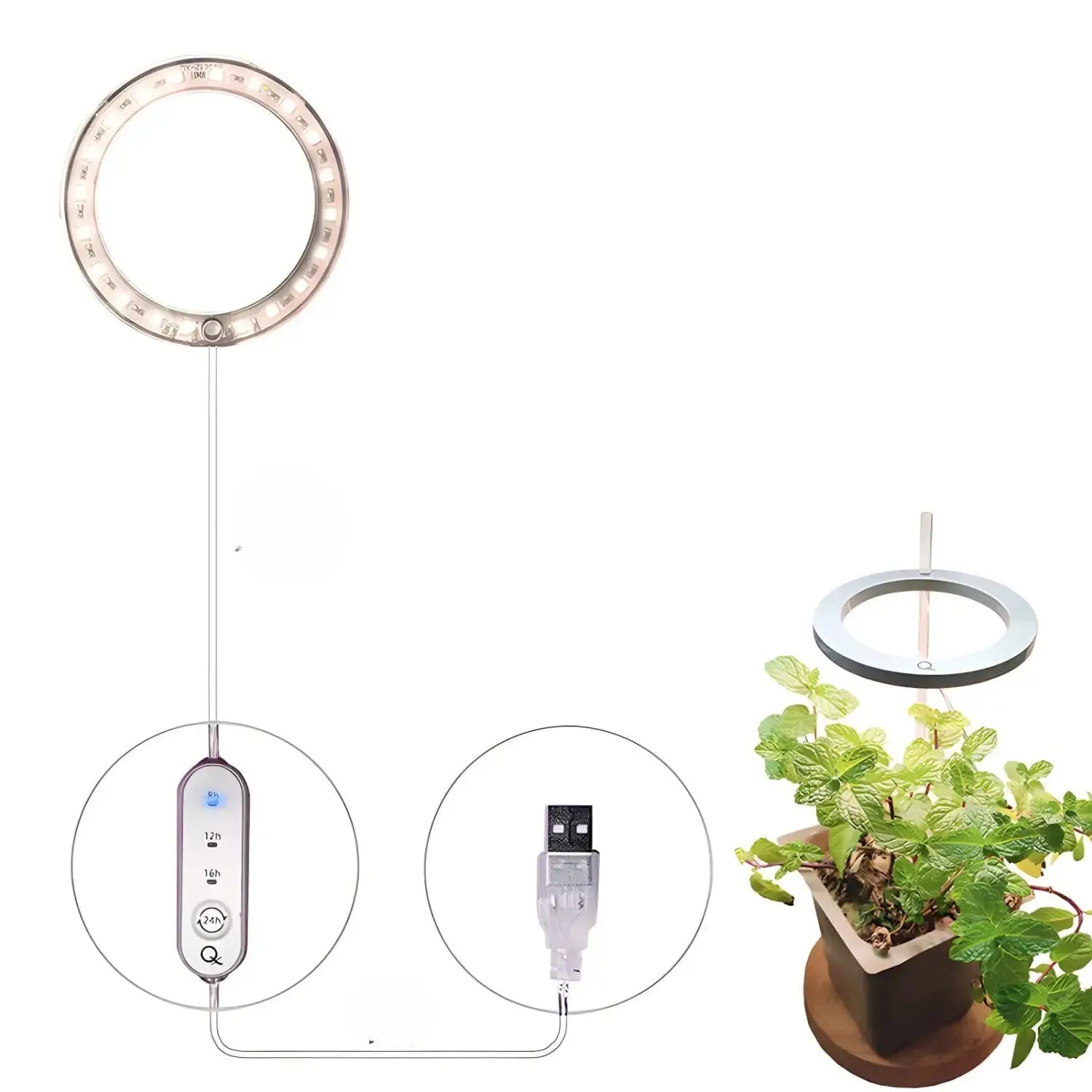 LED Grow Light Full Spectrum Angel Ring USB Lamp for Indoor Plants - Single head sunny yellow light - Grow light