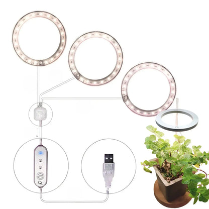 LED Grow Light Full Spectrum Angel Ring USB Lamp for Indoor Plants - Three heads of sunshine - Grow light