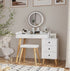 Dressing Table With LED Lights Glass Top Dressing Table With Extendable Side Table 5 Drawers Dressing Table With Mirror