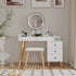 Dressing Table With LED Lights Glass Top Dressing Table With Extendable Side Table 5 Drawers Dressing Table With Mirror