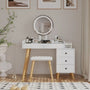 Dressing Table With LED Lights Glass Top Dressing Table With Extendable Side Table 5 Drawers Dressing Table With Mirror