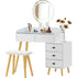 Dressing Table With LED Lights Glass Top Dressing Table With Extendable Side Table 5 Drawers Dressing Table With Mirror
