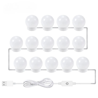 USB Touch Switch LED Mirror Light Bulb White 14 Lights / USB 12V Hanging Light