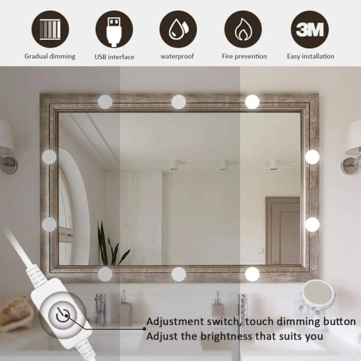 USB Touch Switch LED Mirror Light Bulb 12V Hanging Light