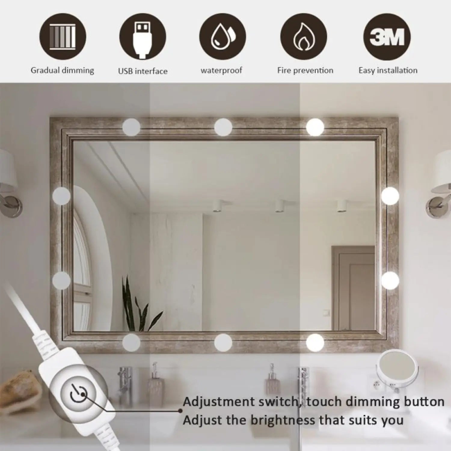 USB Touch Switch LED Mirror Light Bulb 12V Hanging Light