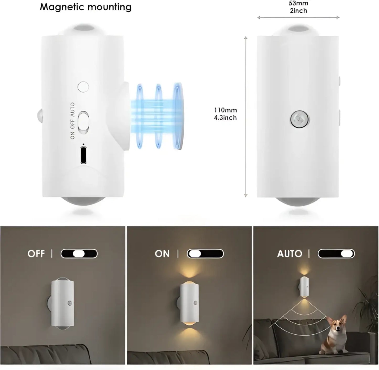 LED Motion Sensor Night Light 7 Colors Rechargeable Battery Stair Light Wireless Magnetic Wall Lamp Cordless LED Wall