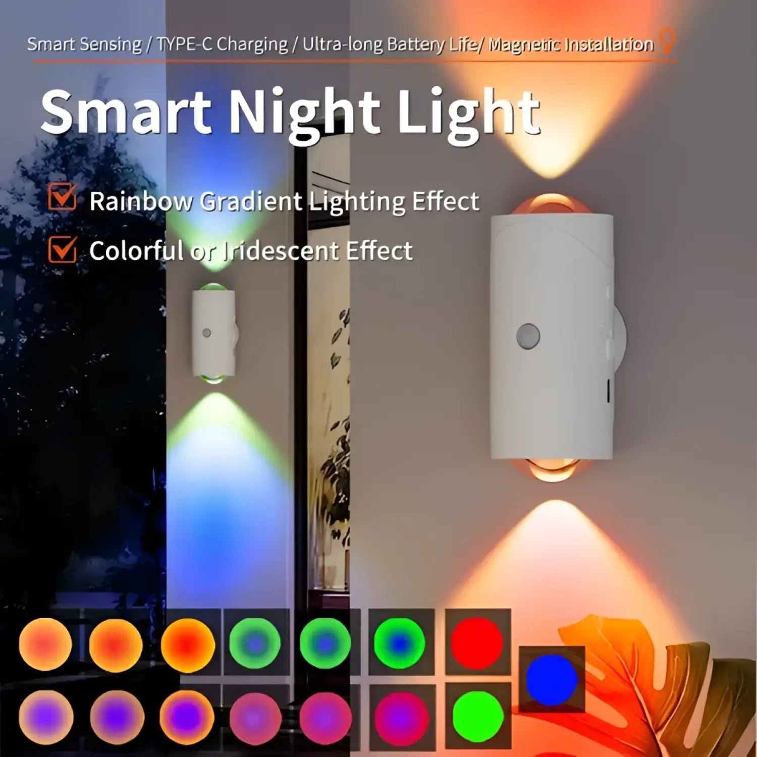 LED Motion Sensor Night Light 7 Colors Rechargeable Battery Stair Light Wireless Magnetic Wall Lamp Cordless LED Wall