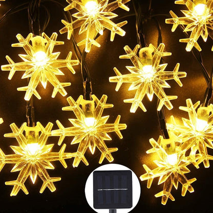 LED Solar Snowflake Light String Garden Christmas Tree Decoration - Warm snowflakes / 12meters 100lights with eigh