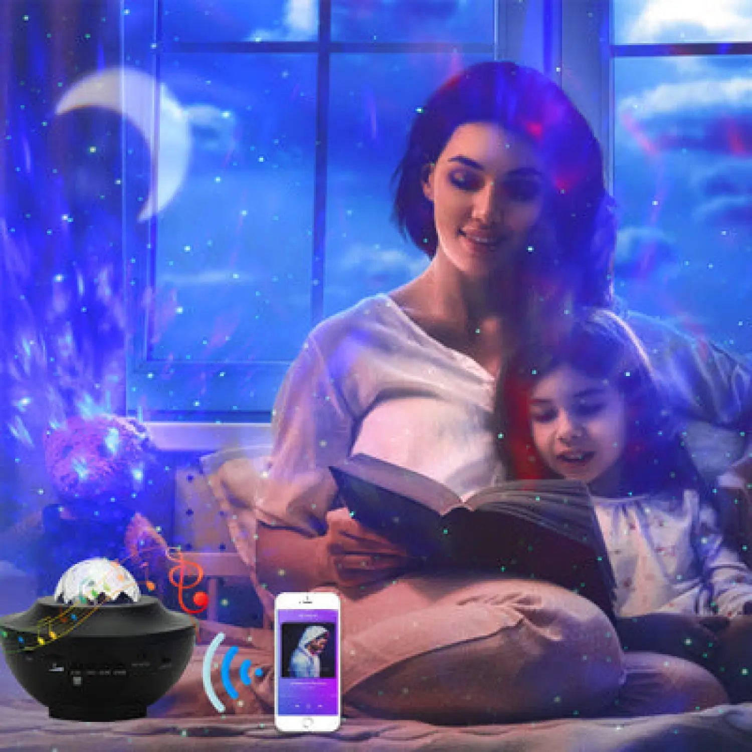 LED Star Projector Night Light with USB Control and Music Player - Table Lamps