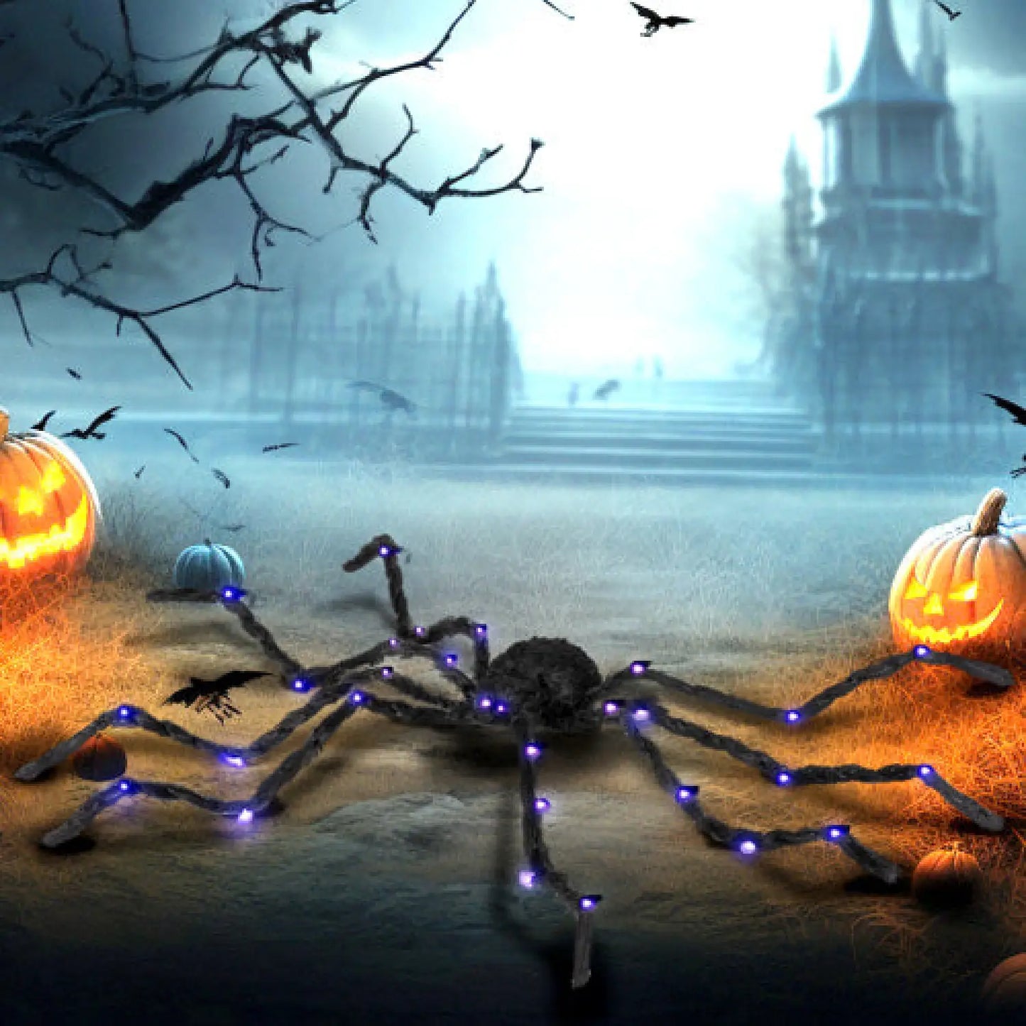 Light-Up Spider Halloween Outdoor Decoration with Bendable Legs and Purple LED Glow - Black - Decorative Lights