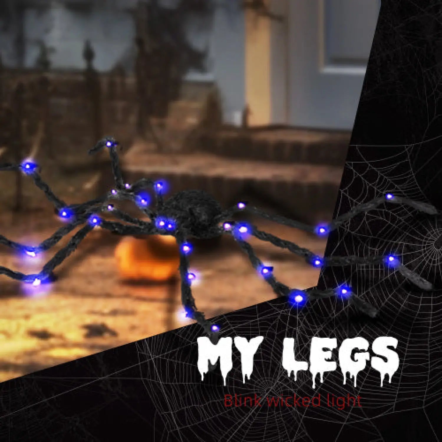 Light-Up Spider Halloween Outdoor Decoration with Bendable Legs and Purple LED Glow - Black - Decorative Lights