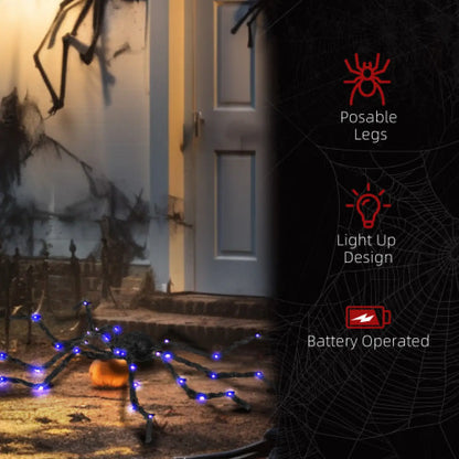 Light-Up Spider Halloween Outdoor Decoration with Bendable Legs and Purple LED Glow - Black - Decorative Lights