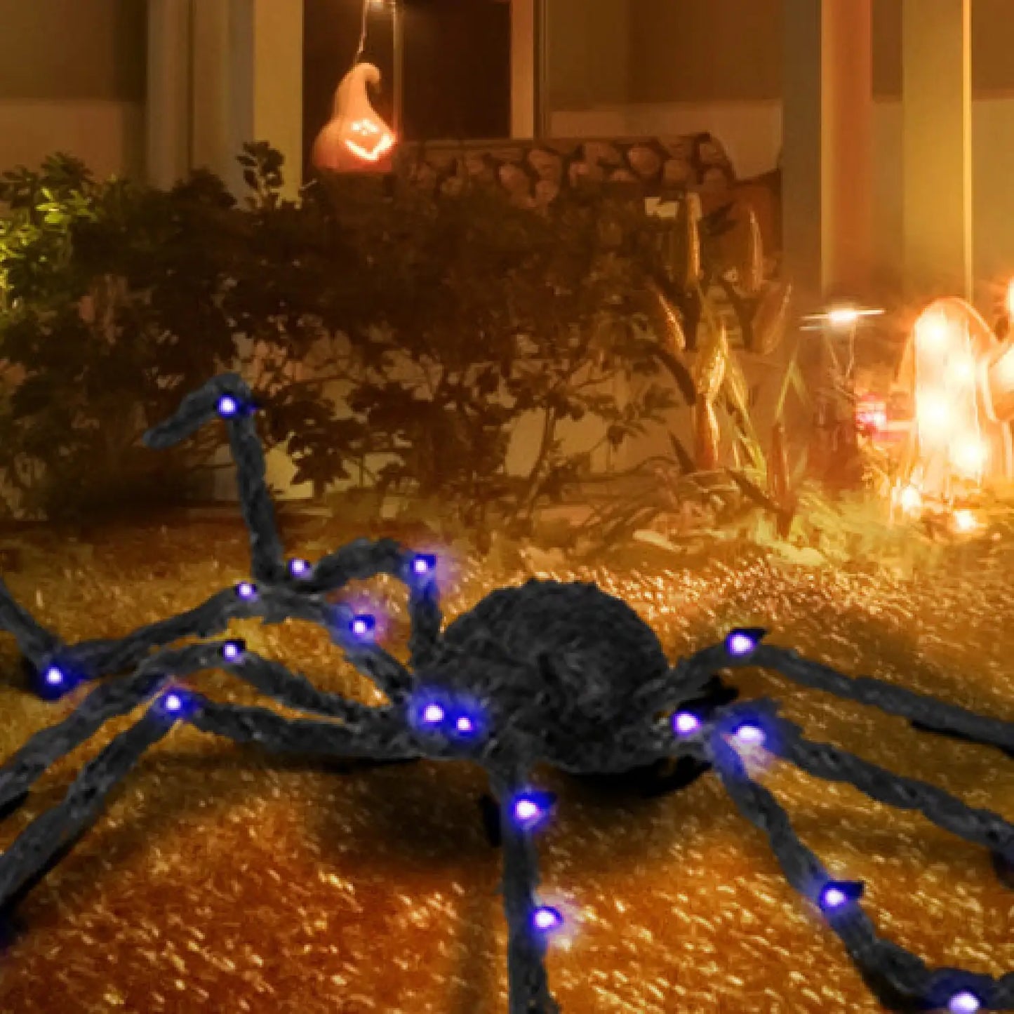 Light-Up Spider Halloween Outdoor Decoration with Bendable Legs and Purple LED Glow - Black - Decorative Lights