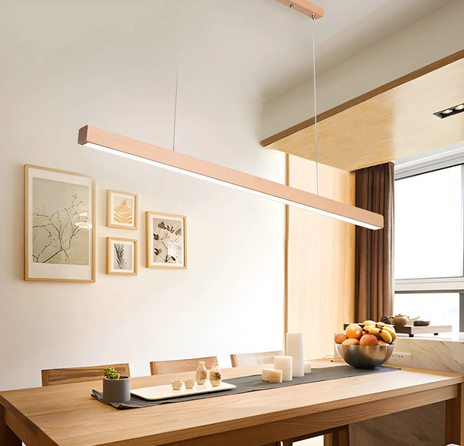 Log Style Solid Wood Chandelier Light – 110V Wide Pressure Strip - Neutral Light 4000K / Full Spectrum Log 100cm 19W