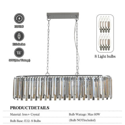Luxury Oval Size Modern Crystal Chandelier for Home Decor - Transparent - Hanging Light