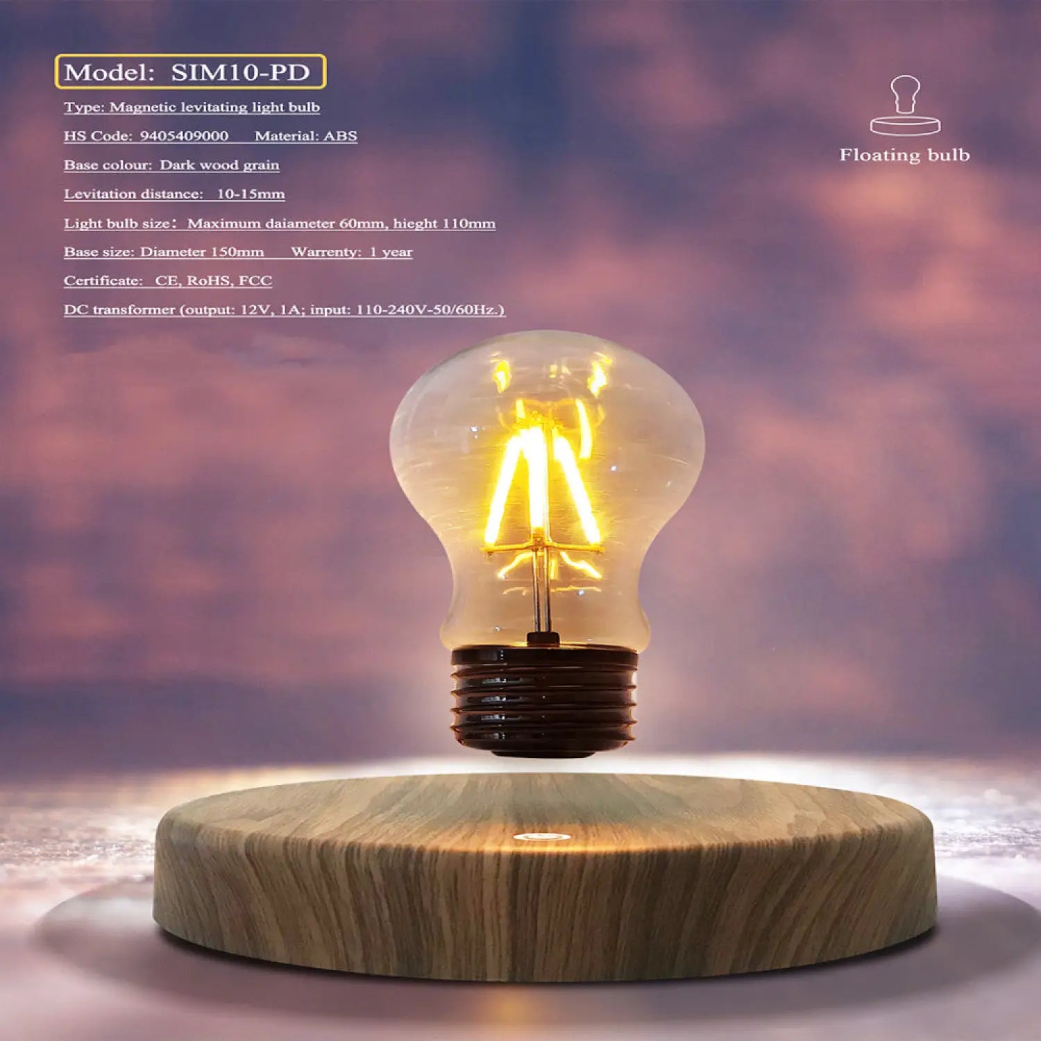 Magnetic Levitation Bulb Night Light Desktop Decoration Table Lamp Creative Ornaments Wood Color / US 12V Hanging Light
