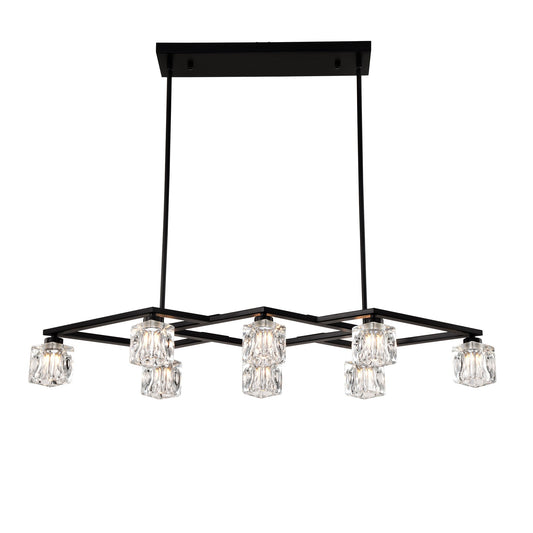 Matte Black Crystal Chandelier For Dining Room 8 Light Kitchen Chandelier Light Fixture Modern Metal Industrial