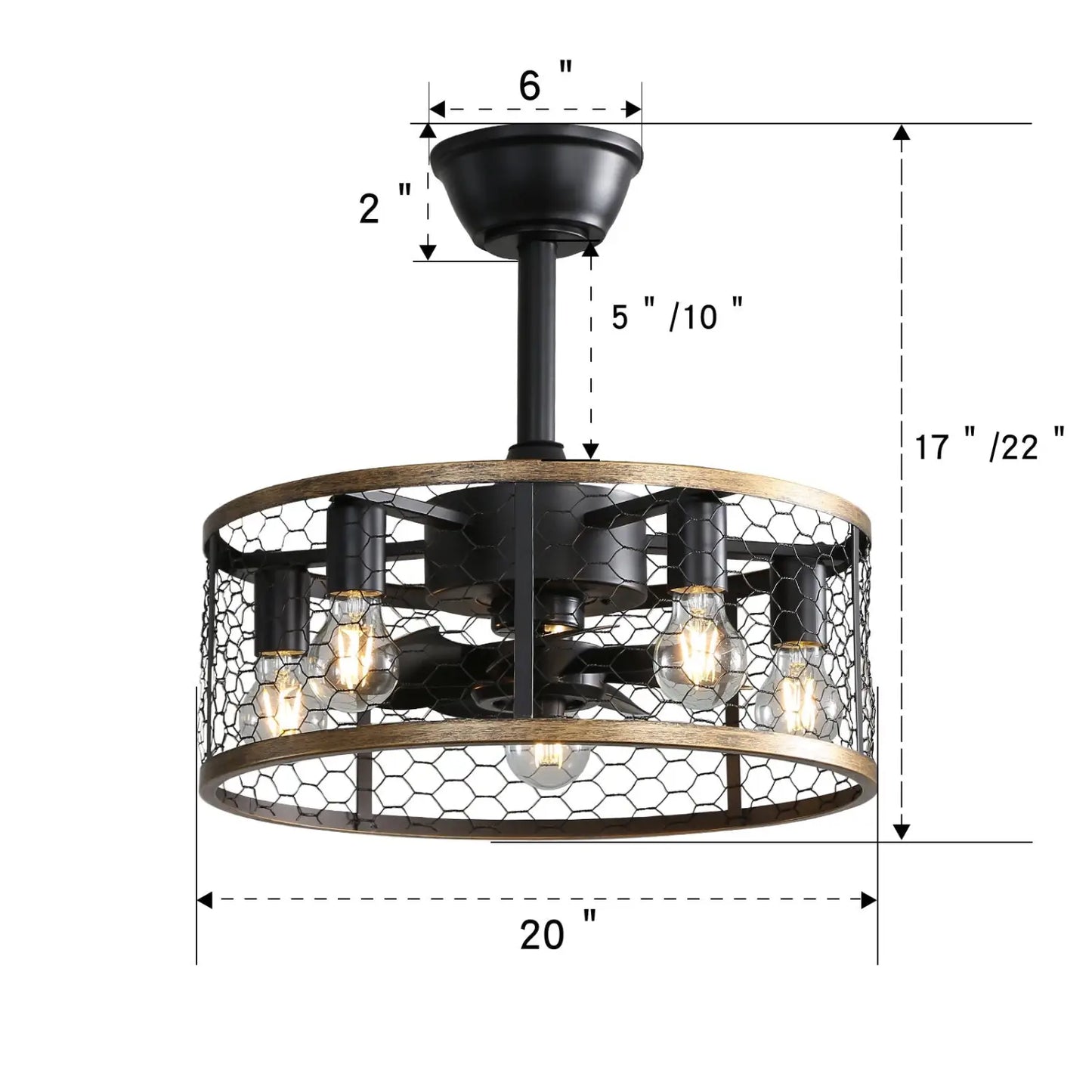 Metal Ceiling Fan - Black - 12V Hanging Light